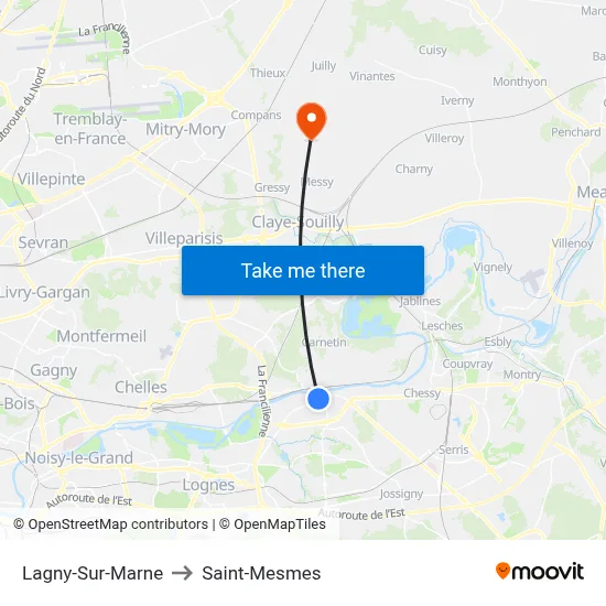 Lagny-Sur-Marne to Saint-Mesmes map