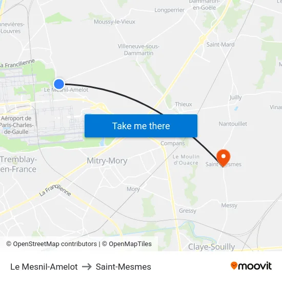 Le Mesnil-Amelot to Saint-Mesmes map