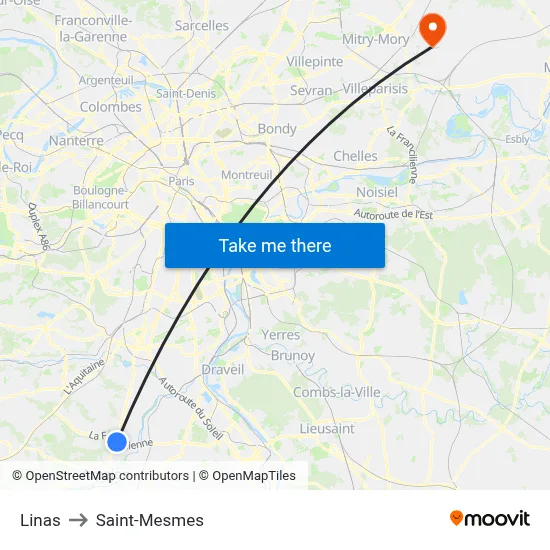 Linas to Saint-Mesmes map