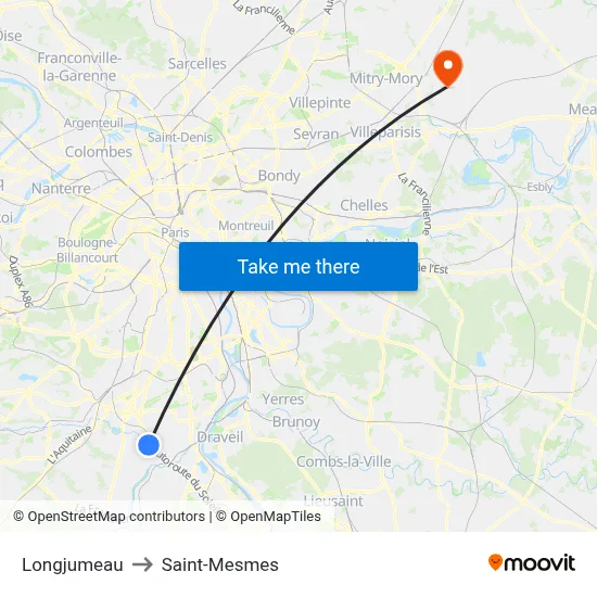Longjumeau to Saint-Mesmes map