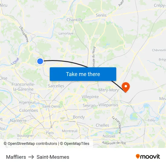 Maffliers to Saint-Mesmes map
