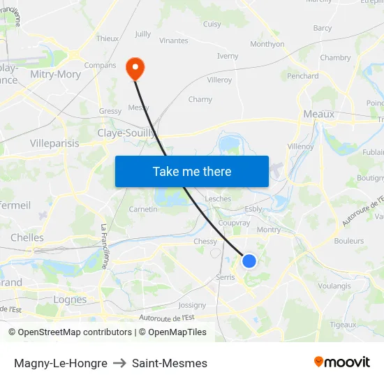 Magny-Le-Hongre to Saint-Mesmes map