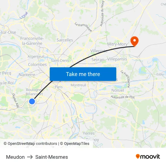 Meudon to Saint-Mesmes map
