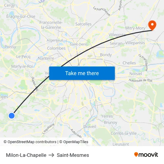 Milon-La-Chapelle to Saint-Mesmes map