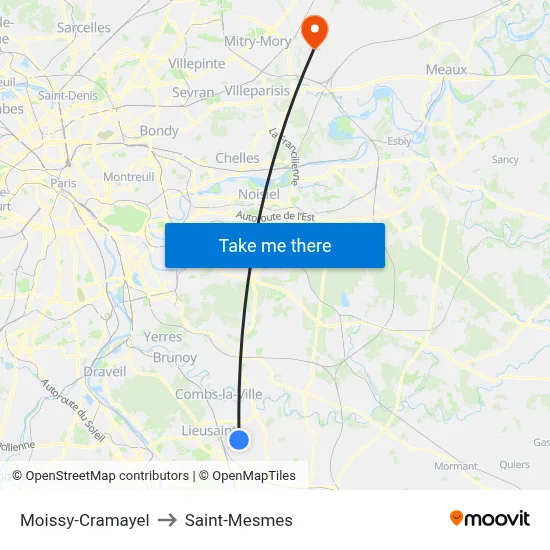 Moissy-Cramayel to Saint-Mesmes map