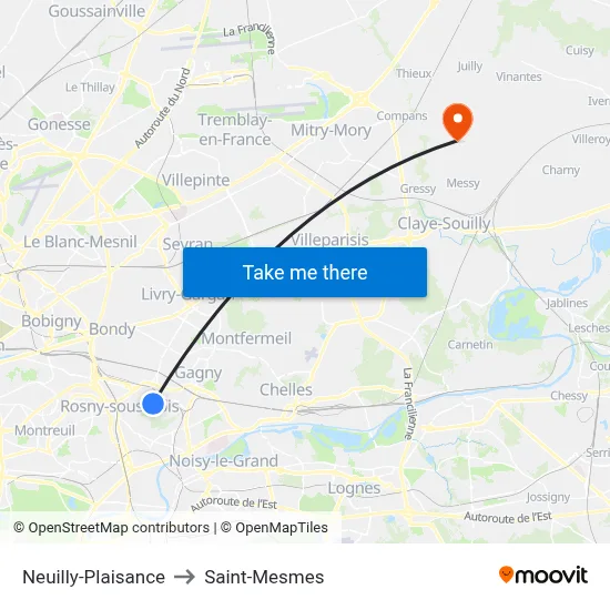 Neuilly-Plaisance to Saint-Mesmes map