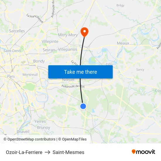 Ozoir-La-Ferriere to Saint-Mesmes map
