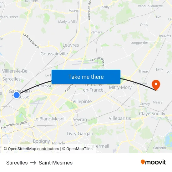 Sarcelles to Saint-Mesmes map