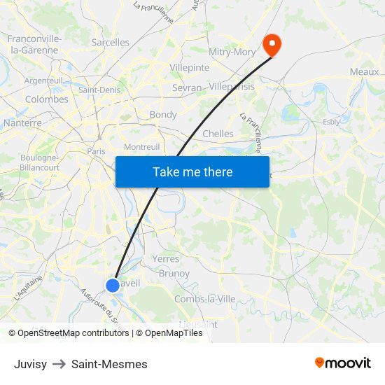 Juvisy to Saint-Mesmes map