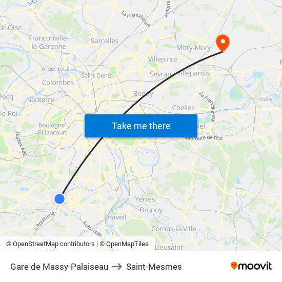Gare de Massy-Palaiseau to Saint-Mesmes map