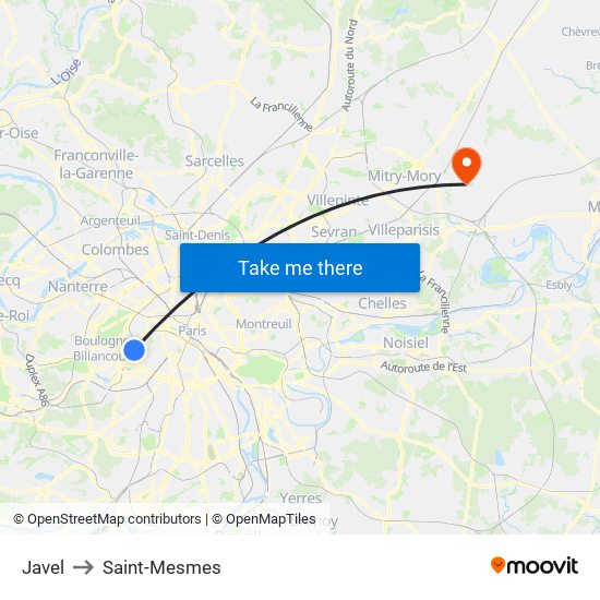 Javel to Saint-Mesmes map