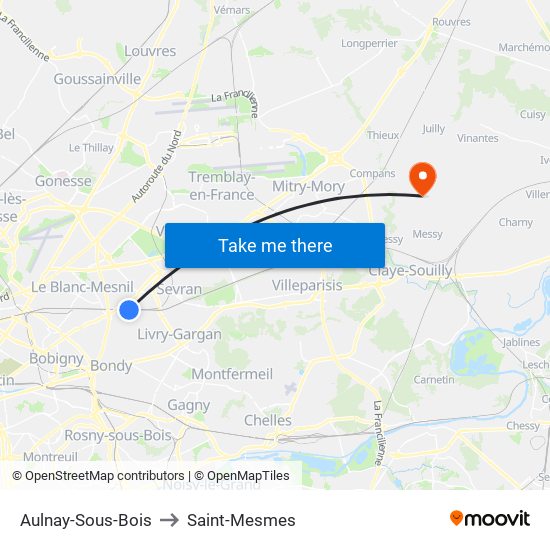 Aulnay-Sous-Bois to Saint-Mesmes map