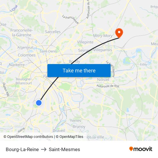 Bourg-La-Reine to Saint-Mesmes map