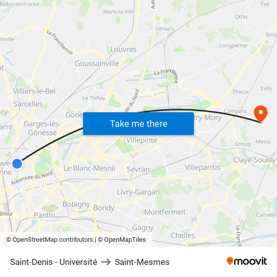 Saint-Denis - Université to Saint-Mesmes map