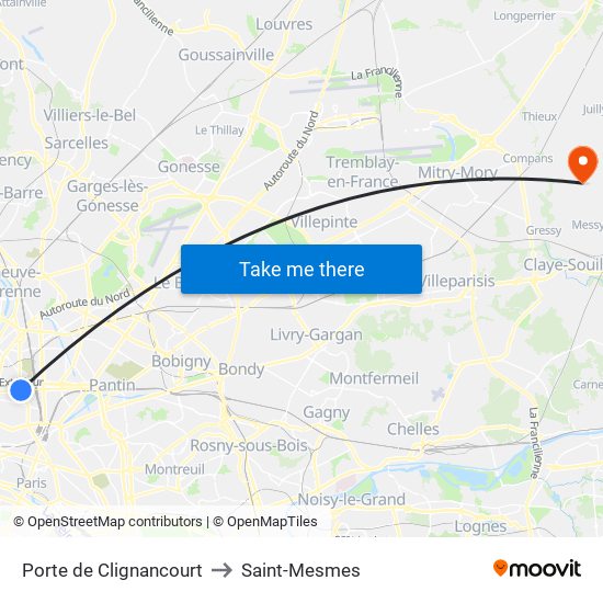 Porte de Clignancourt to Saint-Mesmes map