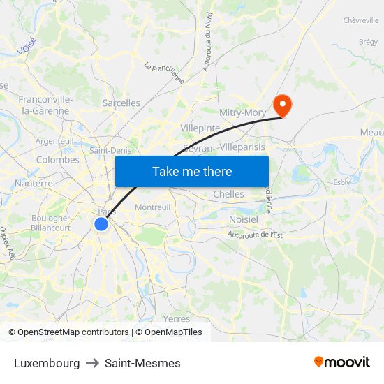 Luxembourg to Saint-Mesmes map