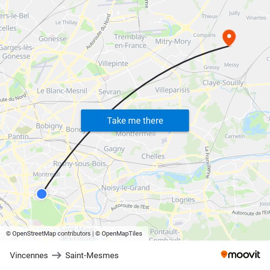 Vincennes to Saint-Mesmes map