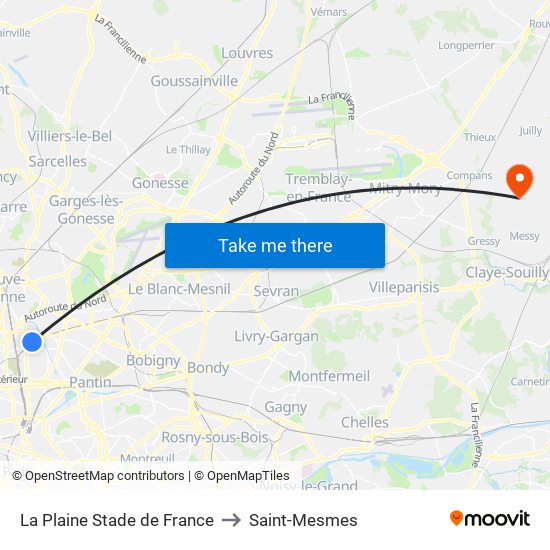 La Plaine Stade de France to Saint-Mesmes map