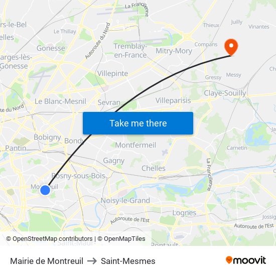 Mairie de Montreuil to Saint-Mesmes map