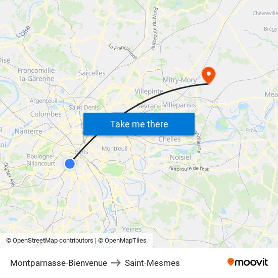 Montparnasse-Bienvenue to Saint-Mesmes map