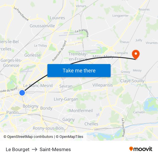 Le Bourget to Saint-Mesmes map