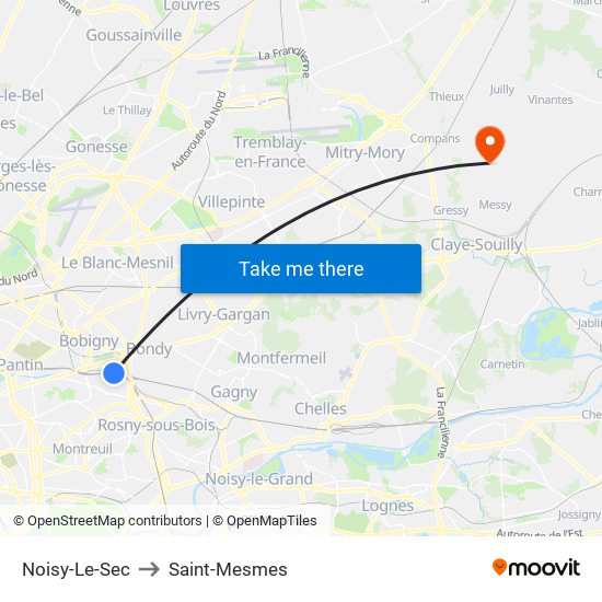 Noisy-Le-Sec to Saint-Mesmes map