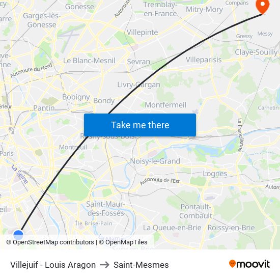 Villejuif - Louis Aragon to Saint-Mesmes map
