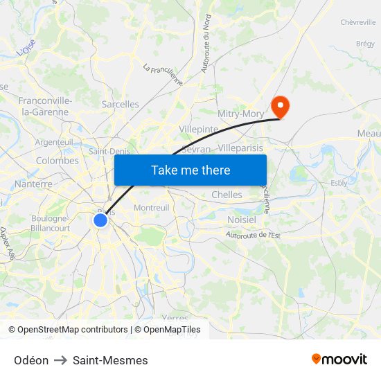 Odéon to Saint-Mesmes map