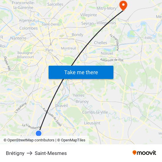 Brétigny to Saint-Mesmes map