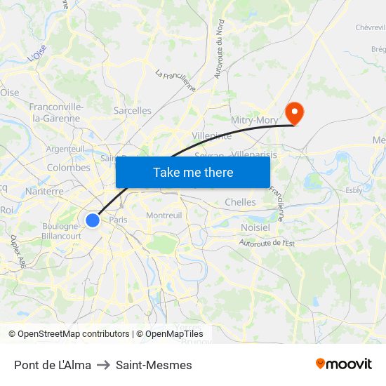 Pont de L'Alma to Saint-Mesmes map