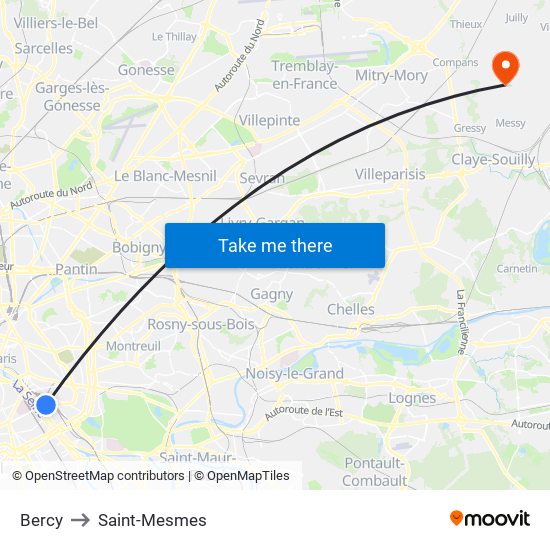 Bercy to Saint-Mesmes map