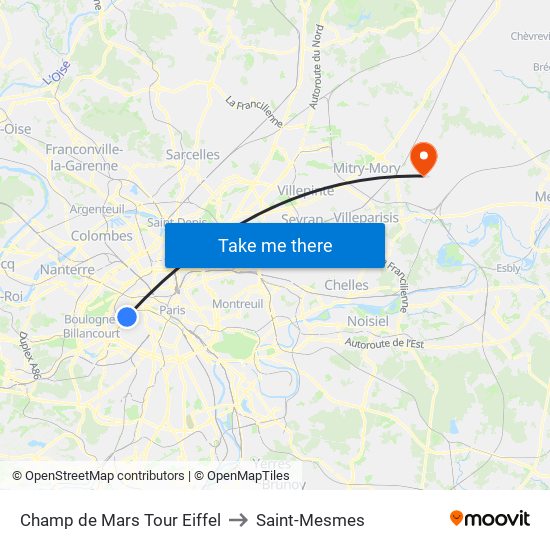 Champ de Mars Tour Eiffel to Saint-Mesmes map