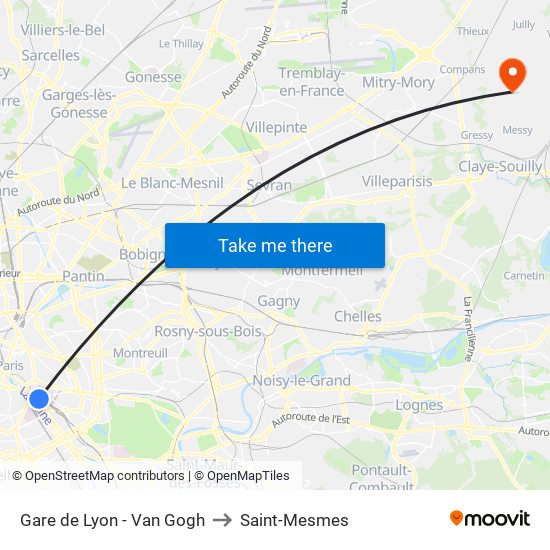 Gare de Lyon - Van Gogh to Saint-Mesmes map