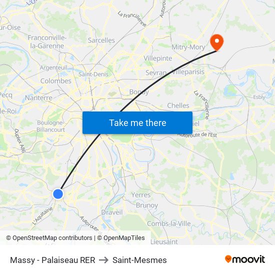 Massy - Palaiseau RER to Saint-Mesmes map