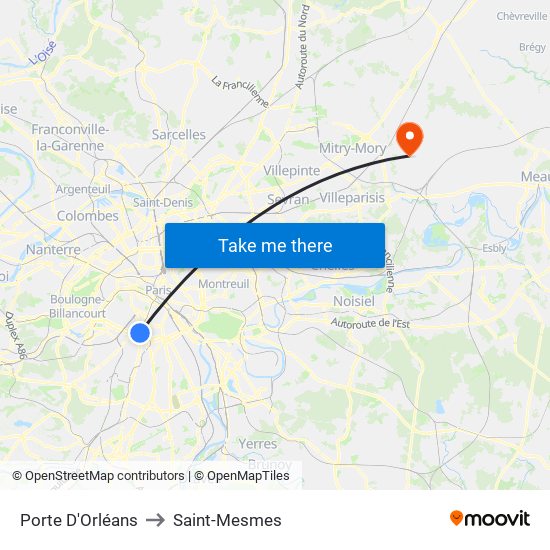 Porte D'Orléans to Saint-Mesmes map