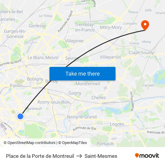 Place de la Porte de Montreuil to Saint-Mesmes map