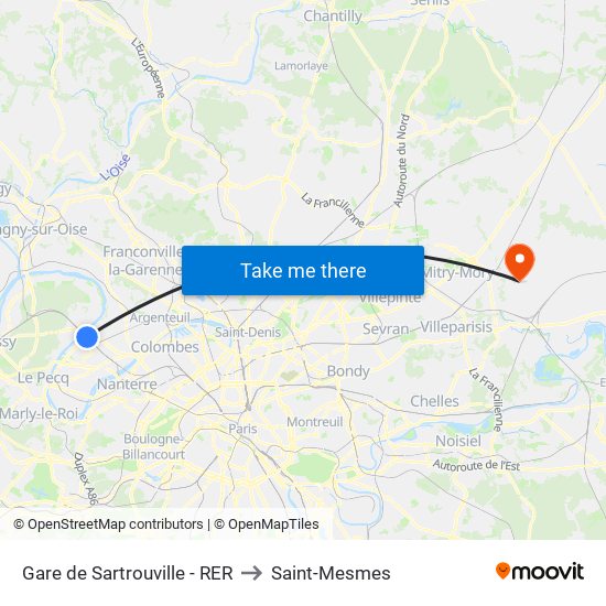 Gare de Sartrouville - RER to Saint-Mesmes map