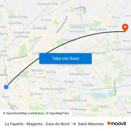 La Fayette - Magenta - Gare du Nord to Saint-Mesmes map