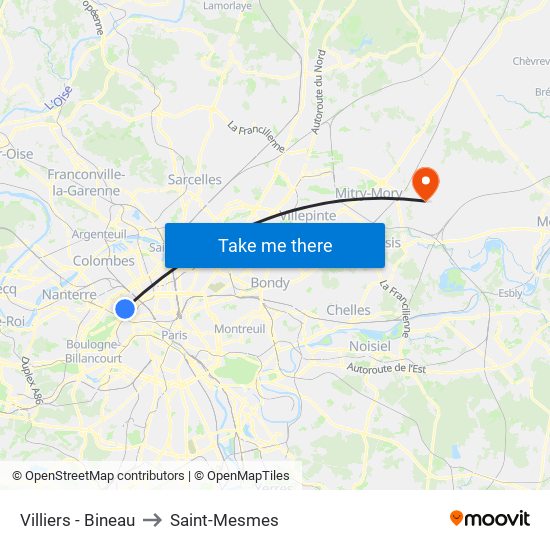 Villiers - Bineau to Saint-Mesmes map