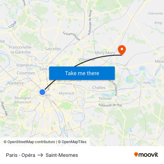 Paris - Opéra to Saint-Mesmes map