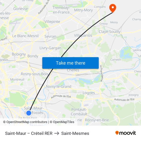 Saint-Maur – Créteil RER to Saint-Mesmes map