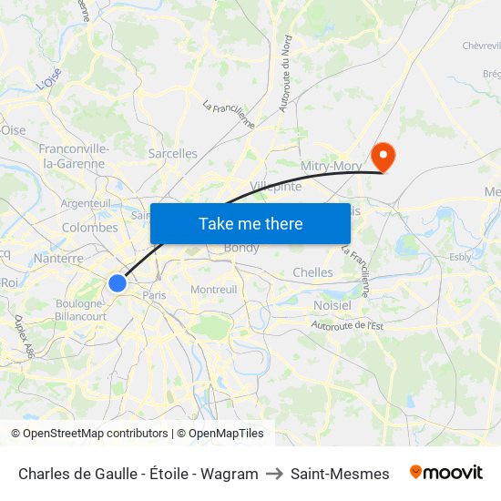 Charles de Gaulle - Étoile - Wagram to Saint-Mesmes map