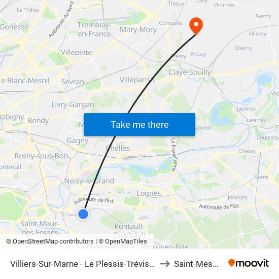 Villiers-Sur-Marne - Le Plessis-Trévise RER to Saint-Mesmes map