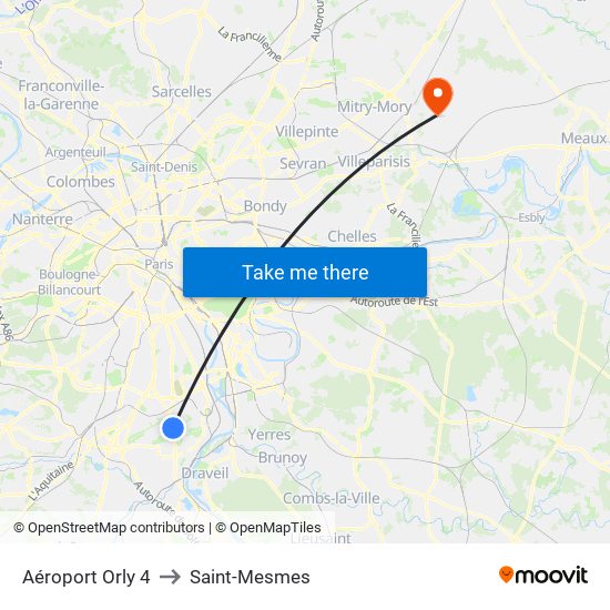 Aéroport Orly 4 to Saint-Mesmes map