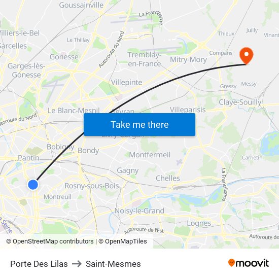 Porte Des Lilas to Saint-Mesmes map
