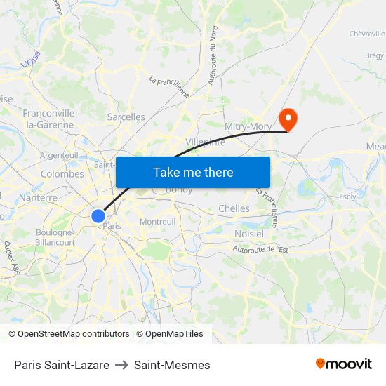 Paris Saint-Lazare to Saint-Mesmes map