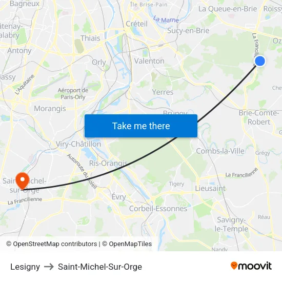 Lesigny to Saint-Michel-Sur-Orge map