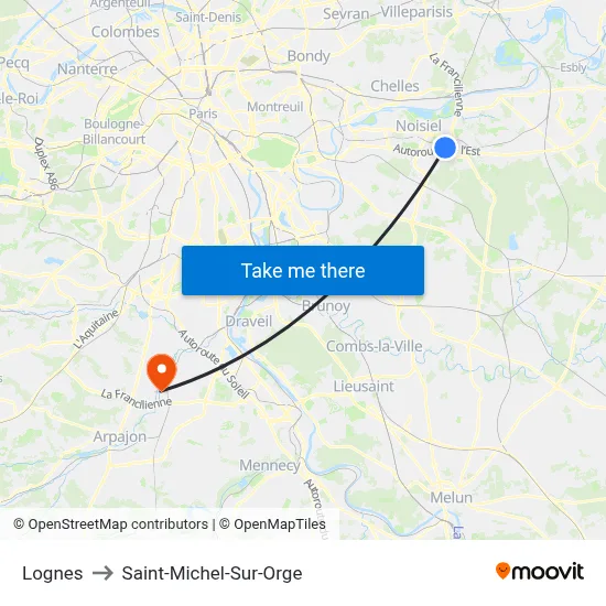 Lognes to Saint-Michel-Sur-Orge map