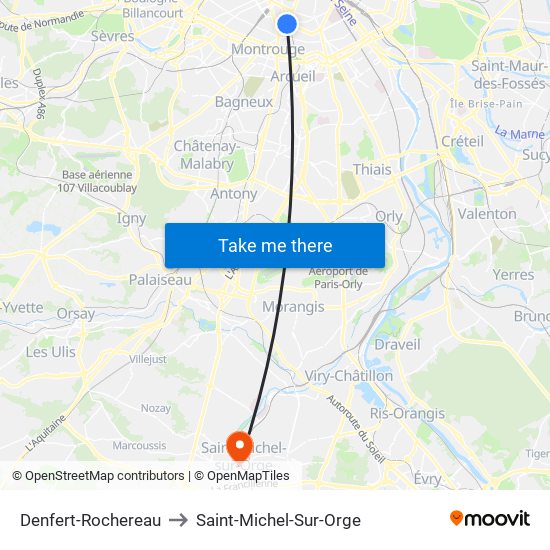 Denfert-Rochereau to Saint-Michel-Sur-Orge map