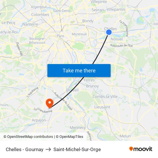 Chelles - Gournay to Saint-Michel-Sur-Orge map